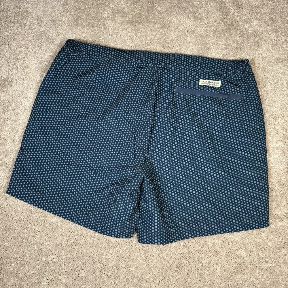 New Fair Harbor The Sextant Swim Shorts Mens Size 38 Blue Geometric‎ Stretch NWT